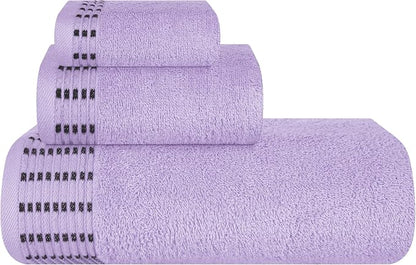 Ultra Soft 3 Pack Cotton Towel Set, Contains a Bath Towels 28x55 inch, a Hand Towels 16x24 inch & a Wash Coths 12x12 inch, Ideal Everyday use, Compact & Lightweight - Purple