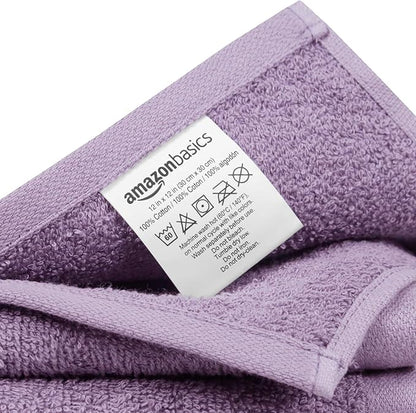 Amazon Basics Highly Absorbent, Fast Drying 100% Cotton Washcloths for Bathroom and Face, Machine Washable, 12 x 12 in, Petal Pink, Lavender, White, 24-Pack