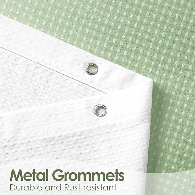 MitoVilla Extra Long Shower Curtain 72 x 84, Sage Green Ombre 84 inch XL Waffle Fabric Shower Curtains for Modern Luxury Bathroom Decor, Waffle Weave Textured 180GSM Weighted Shower Curtain 84 inch