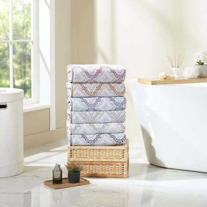 Modern Threads Capri 6-Piece Reversible Yarn Dyed Jacquard Towel Set - Bath Towels, Hand Towels, & Washcloths - Super Absorbent & Quick Dry - 100% Combed Cotton, Coal