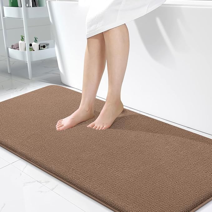 OLANLY Memory Foam Bathroom Runner Rugs 47x24, Absorbent Long Mat, Mocha | Soft Quick Dry Bath Rugs, Non-Slip Carpet, Machine Washable Mat for Bathroom Floor, Tub and Shower, Home Decor Accessories