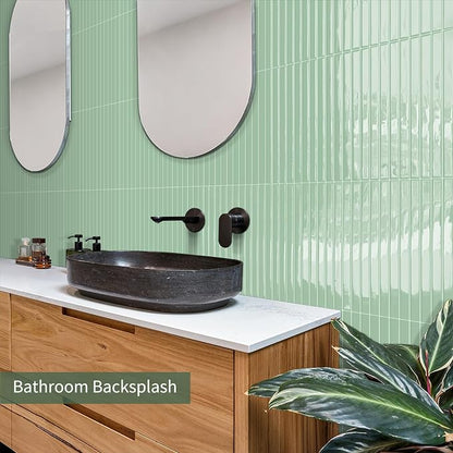 10-Sheet Upgraded Thick Peel and Stick Kitchen Backsplash Tiles | Waterproof Premium Self-Adhesive Wall Tile Stick on Backsplash for Kitchen,Bathroom and Fireplace(Sage Green,12"×12")