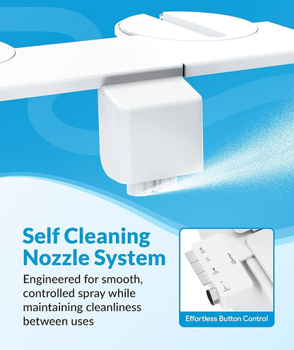 CLEAR REAR Bidet Attachment for Toilet Seat - Non-Electric with Self Cleaning Dual Nozzles, Leak Proof Connectors, Adjustable Water Spray, Rear & Feminine Wash - Hygienic Bathroom Upgrades