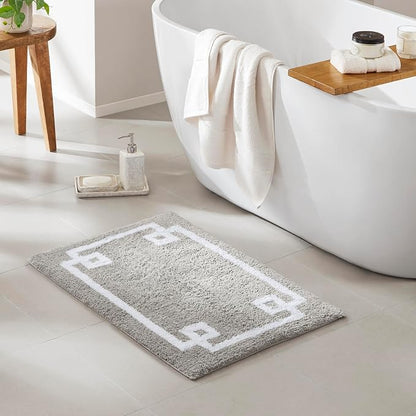 Madison Park Evan 100% Cotton Bath Rug Plush Absorbent, 20" x 30", Grey | Non-slip Backing, OEKO TEX, Luxurious Tufted Plush Bath Mat for Bathroom, Quick Dry, Spa Design Decorative for Shower Room
