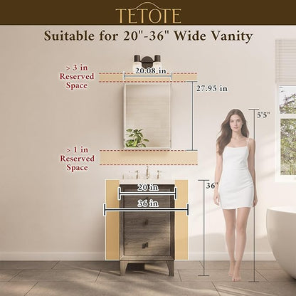 TETOTE 20 x 28 Bathroom Mirror Cabinet with Tempered Beveled Mirror White Medicine Cabinet Aluminum Cabinet DTC Hinges, Stepless Adjustable Shelves, Recessed/Surface-Mounted