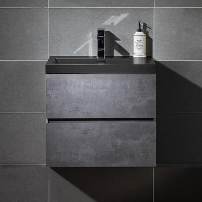 WOODBRIDGE 24 in. W x 19 in. D Wall Mounted Floating Bathroom Vanity in Gray with Quartz Sand Composite Vanity Top in Matte Black