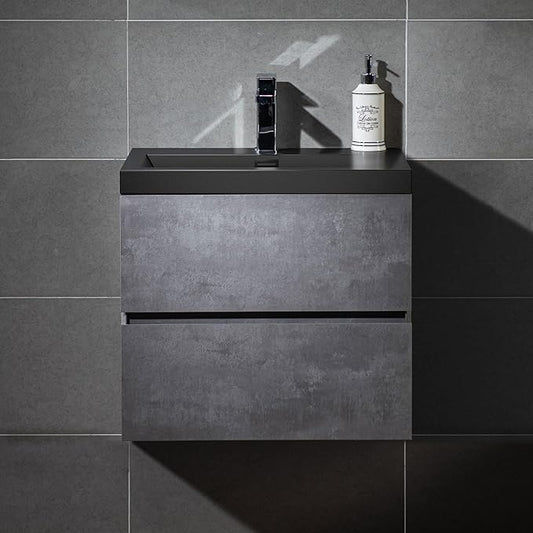 WOODBRIDGE 24 in. W x 19 in. D Wall Mounted Floating Bathroom Vanity in Gray with Quartz Sand Composite Vanity Top in Matte Black