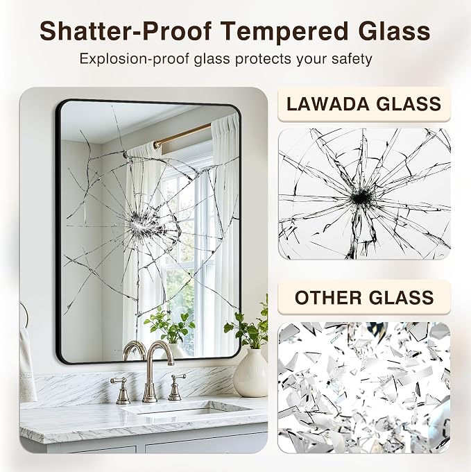 Vanity Bathroom Mirror, 40”x28” Black Bathroom Mirror for Over Sink | HD Tempered Glass, Anti-Rust Frame, Vertical or Horizontal, Wall Mirrors for Bathroom Sink, Living Room, Entryway, Bedroom