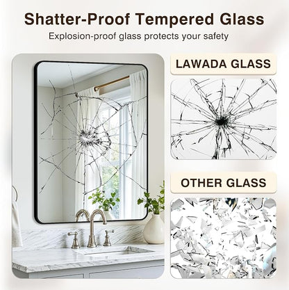Vanity Bathroom Mirror, 40”x28” Black Bathroom Mirror for Over Sink | HD Tempered Glass, Anti-Rust Frame, Vertical or Horizontal, Wall Mirrors for Bathroom Sink, Living Room, Entryway, Bedroom