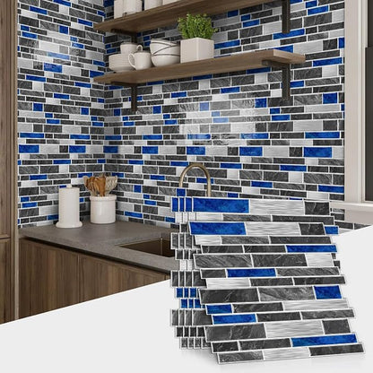 Alwayspon 10 Sheets 12" x12inch Blue Marble Effect Vinyl Tiles, Backsplash, Self-Adhesive Peel and Stick Wall Tile Stickers, Stick on Subway Tiles for Kitchen Bathroom Wall Decor