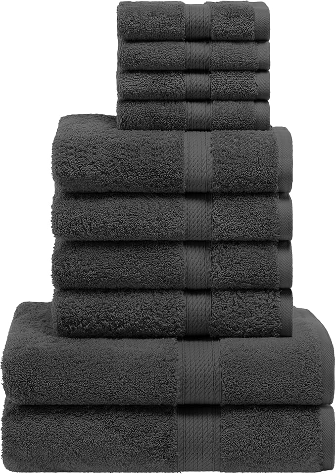 Superior Egyptian Cotton Ultra Plush & Absorbent, 10 Piece Set, Charcoal | Quick Dry, Soft Luxury Towel Set, Bath Essentials, Guest Bath, Spa, 2 Bath, 4 Hand, 4 Face Towels, Madeline Towels
