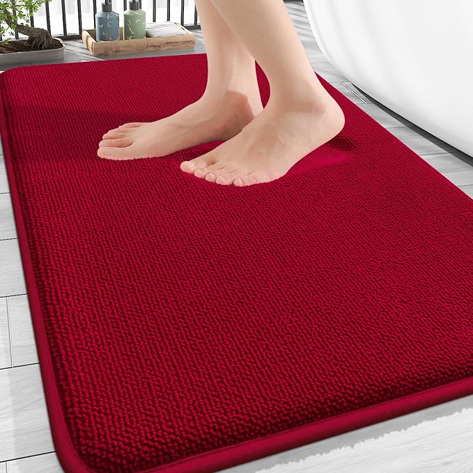 OLANLY Thick Memory Foam Bathroom Rugs 30x20, Soft Absorbent Bath Mat, Red | Quick Dry Bath Rugs, Non-Slip Carpet, Machine Washable Mats for Bathroom Floor, Tub and Shower, Home Decor Accessories