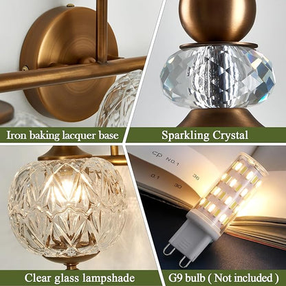 Vintage Bathroom Lights Fixtures Gold Vanity Light with Glass Globe LampShade 3 Light Mid Century G9 Bulb Wall Sconce Indoor Vanity Light Over Mirror for Kitchen Bedroom Farmhouse Living Room