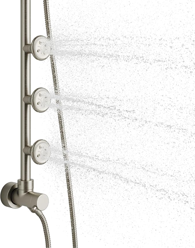 Lanikai Rain Shower Head with Handheld Spray Combo - 1028-BN-1.8GPM, Brushed Nickel - 8" Rain Showerhead with Handheld Sprayer, 3 Spray Jets, 5-Function Rainfall Shower Head with Hose, 1.8 GPM