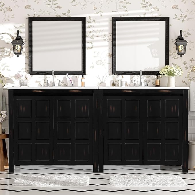 72" Bathroom Vanity Set with Double Vanities (Separate), Double Ceramic Sinks, Soft-Close Doors & Adjustable Shelf, Storage Cabinet for Stylish Bathroom Organization, Espresso