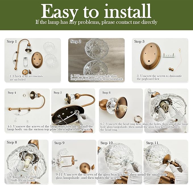 Vintage Gold Wall Sconce Set of Two Mid Century Brushed Brass with Glass Globe Shade Vanity Light Indoor G9 Bulb Wall Light for Bathroom Farmhouse Bedroom Living Room Hallway