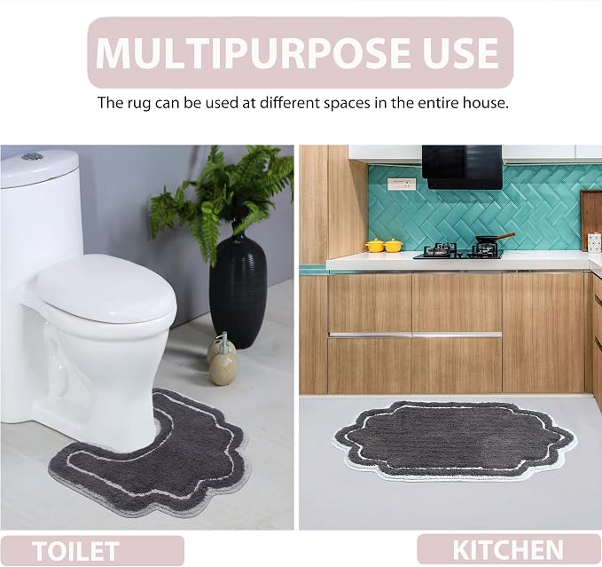 Home Weavers Allure Collection 100% Cotton Tufted Bathroom Rug, Soft and Absorbent Bath Rugs, Non-Slip Bath Carpet, Machine Wash Dry Bath Mats for Bathroom Floor, 17"x24" Bath Rug, Dark Gray