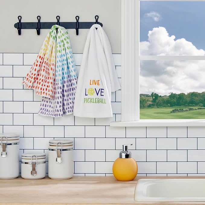 SKL Home Live Love Pickleball 100% Cotton Embroidered 2pc Hand Towel Set, Decorative for Bath/Kitchen/Bar & Gift, White