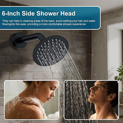 Shower System Shower Faucet Set Rainfall Shower Set with Valve 12+6" Dual Rain Shower Head with Handheld Ceiling Mount Wall Mount Shower Head Shower System, Matte Black