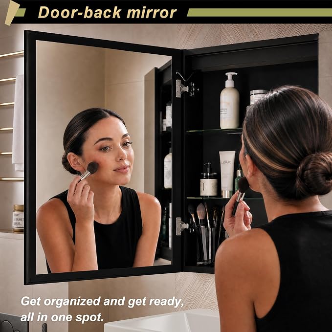 30*28 inch Two-door Aluminum LED Lighted Bathroom Medicine Mirror Cabinet | Light Adjustable, Sockets & USBs inside, Anti-Fog, Easy to Install