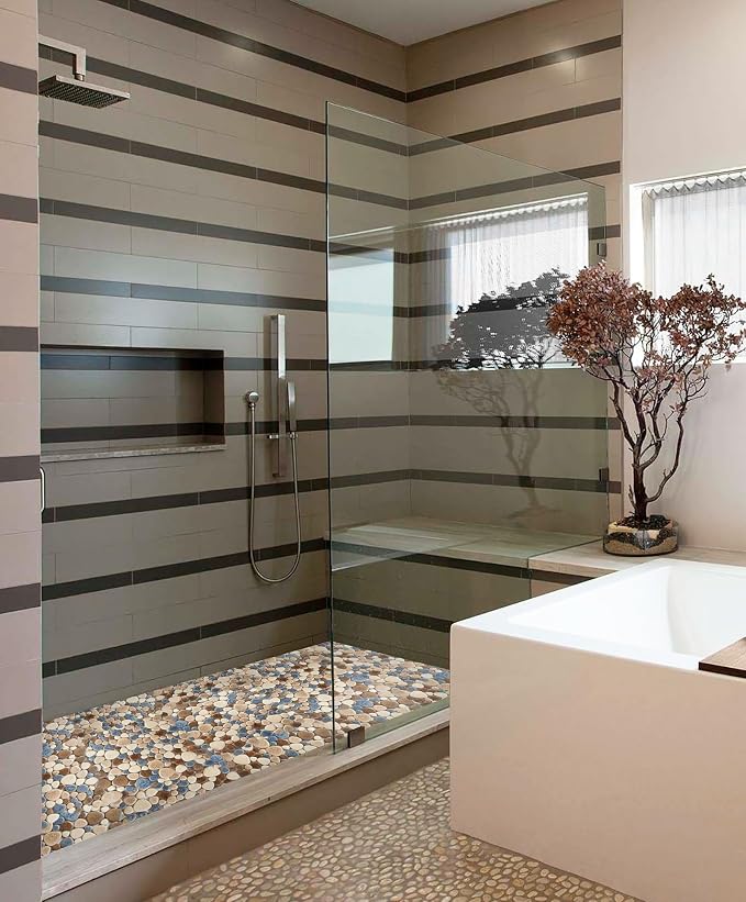 Yosemite Matte Pebble Stone Tiles for Shower Floor Bathroom Mosaic Tile Extremely Non Slip [5 Sheets]