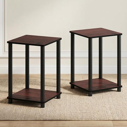 Furinno Turn-N-Tube Toolless Assembly Side Table Set of 2, Stackable 2-Tier Brown End Table with Open Shelf, Night Stand, Bedside Table, for Living Room, Bedroom, Cherry Oak