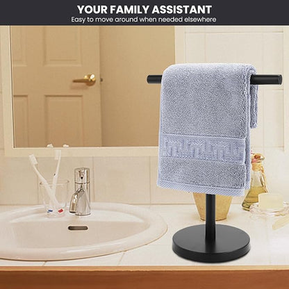 T-Shape Bath Hand Towel Holder Stand, Stainless Steel Free Standing Hand Towel Rack, for Bathroom Kitchen & Countertop, Matte Black