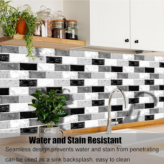 12-Sheet Peel and Stick Wallpaper, Subway Tile 6''x12'' Self Adhesive Wall Tiles Waterproof PVC Stick on Backsplash Vinyl Decorative Tiles Stickers for Kitchen Bathroom