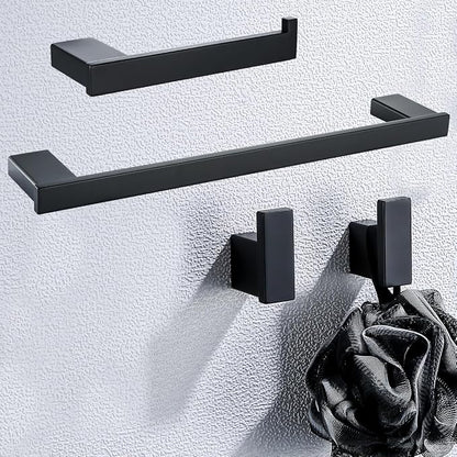 Matte Black Bathroom Hardware Accessories Set 4 Pieces Bath Towel Bar Set with 18 Inch Towel Bar,Toilet Paper Holder,Towel Hooks,SUS 304 Stainless Steel Wall Mounted Bathroom Towel Rack Set