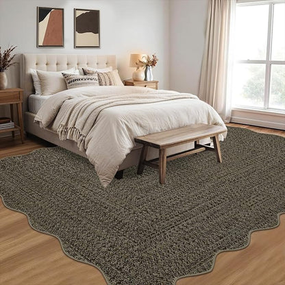 Imitation Braided Collection-Print 10x13 Area Rug for Living Room Large Washable Rug with Non-Slip Rubber Backing, Non-Shedding Stain Resistant Thin Foldable Carpet - Black&Brown