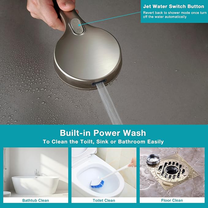 GwernKB Handheld Shower Head with ON OFF Switch & 79in Stainless Steel Hose | Built-in Power Spray,7-mode High Pressure Spray with Bracket & Extra No Drilling Shower Holder for Lower Mount,Brushed Nickel