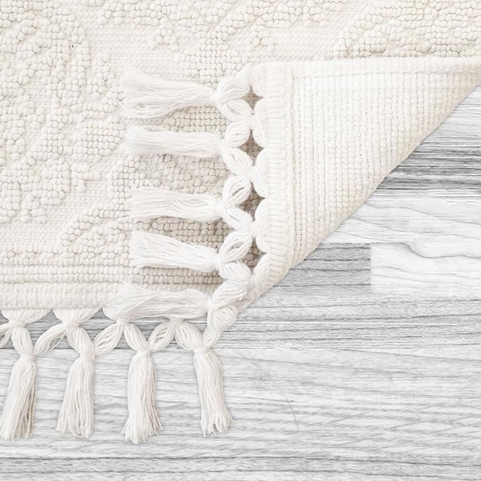 Jean Pierre - Ricardo Bath Mat, Woven Fringe Bathroom Rugs, 100% Cotton, Premium Bathroom Decor - Measures 27" x 52" - Ivory