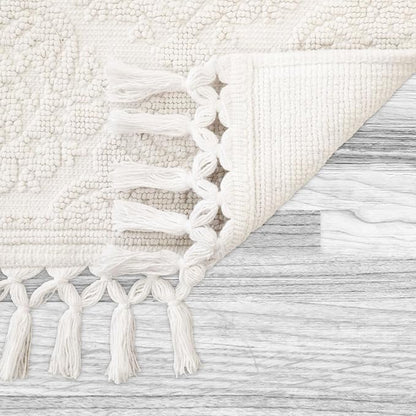 Jean Pierre - Ricardo Bath Mat, Woven Fringe Bathroom Rugs, 100% Cotton, Premium Bathroom Decor - Measures 27" x 52" - Ivory