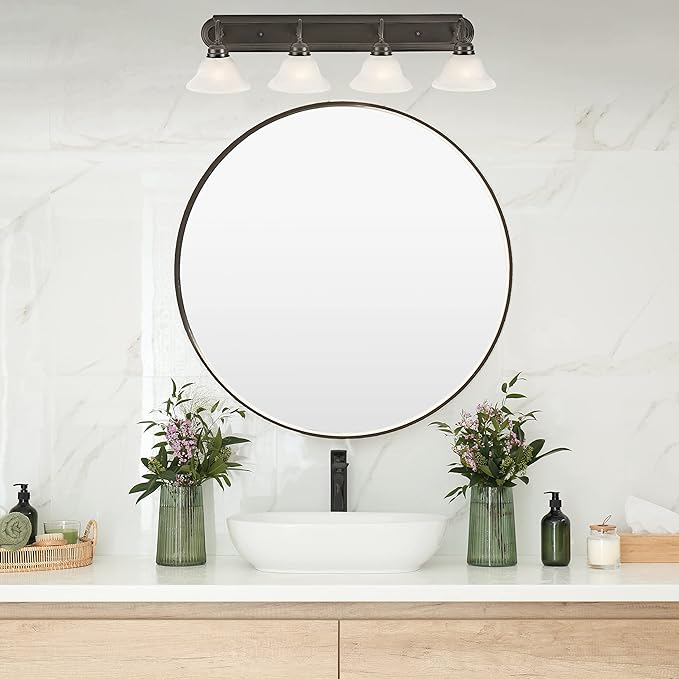 Design House 517714 Millbridge Vanity Light Dimmable with Frosted Glass for Above Bathroom Mirror, Oil Rubbed Bronze, 4-Light