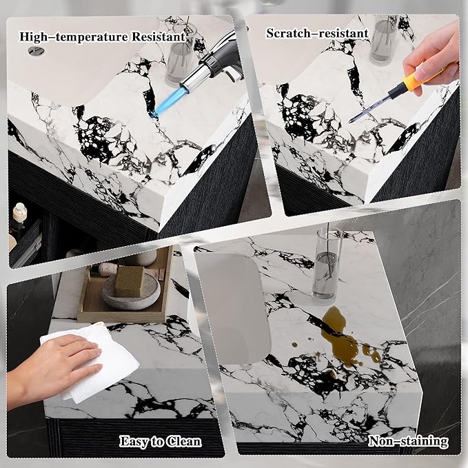 30" Modern Black Bathroom Vanity Sink Set Wall-Mounted Bathroom Vanities with Marble Sintered Stone Top&Ceramic Sink 30 inch Floating Bathroom Sink Cabinet with 2 Drawers&2 Cabinets