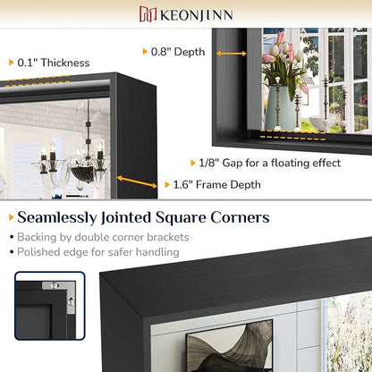 Keonjinn 42x36 Inch Matte Black Bathroom Mirror for Over Sink, Rectangular | HD Tempered Glass, Vanity Mirror, Brushed Framed, Square Corner, Modern Farmhouse, Wall Mounted Mirrors, Aluminum Alloy