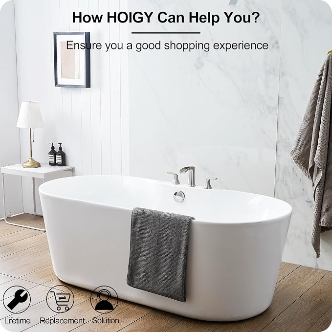 3 Hole Roman Tub Faucet Waterfall Brass Brushed Nickel Bathtub Faucet Set, High Flow 6-16 Inch Deck Mount Faucet for Bathtub, 2 Handle Bath Tub Faucets with Supply Water Hoses for Classic