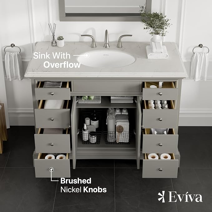 Elite Stamford 42 in. Gray Single Sink Bath Vanity with Carrara Quartz Top and Porcelain Sink