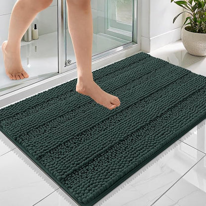 OLANLY Thick Bathroom Rugs 36x24, Soft Chenille Bath Rugs, Blackish Green | Rubber Backing, Machine Wash, Extra Absorbent Striped Bath Mats for Bathroom Floor, Tub and Shower, Home Decor Accessories