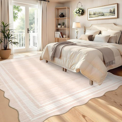 Garvee Scalloped Rug 10x13 Washable Area Rug for Living Room Natural Ivory | Rugs for Living Room, Non-Slip Soft Carpet for Bedroom, Scalloped Low-Pile Solid Rug Accent Rug for Dining Room Home Office