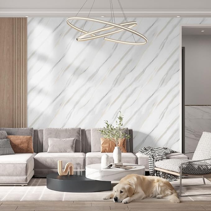 20 Pack 11.8"x23.6" Peel and Stick Backsplash Wall Panels, Self Adhesive Waterproof Back Splash Marble Tiles for Kitchen Bathroom, TV Walls, Living Room Grey White (Not Real Tiles)