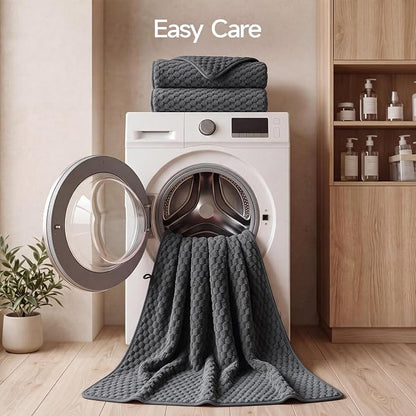 REDKISS Charcoal Gray Microfiber Bath Towels Lagre, 30“x60”, 2 Pack | Super Absorbent, Quick Dry, Super Soft, Lint Free, Fluffy Towel for Bathroom, Spa, Gym, Travel, Dorm, Ideal Everyday Use