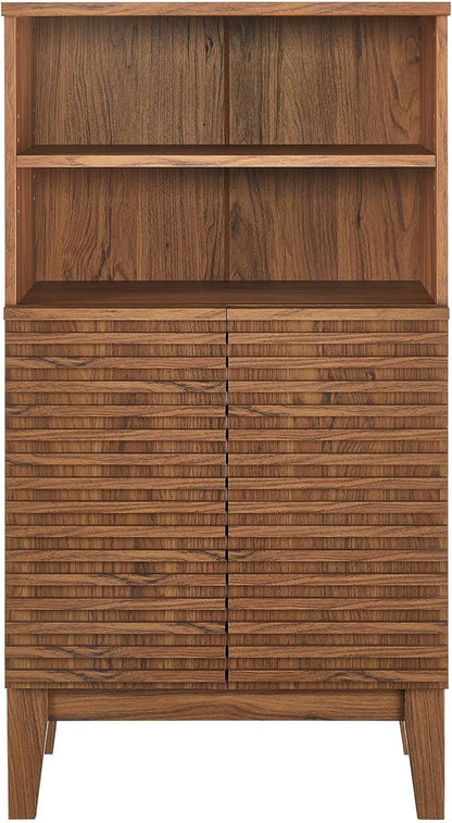 Modway Render Freestanding Bathroom Storage Cabinet in Walnut - 43 Inch Linen or Towel Cabinet with Slatted Doors