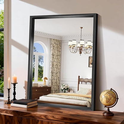 CIRCUMI 30"x42" Black Mirror with Chunky Box Metal Frame, Brushed Finish Rectangular Bathroom Mirrors for Over Sink, Living Room, Entryway, Tempered Glass Mirror for Wall, Vertical or Horizontal