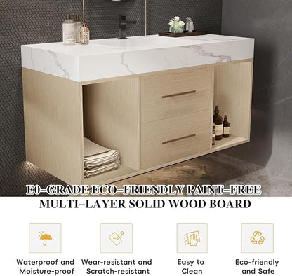 KEIKI 39.4" Bathroom Vanity with Undermount Sink Combo, Modern Floating Vanity Cabinet with 2 Drawers & Open Side Shelves, Storage Wall Mounted Cabinet for Small Space, Apricot‌