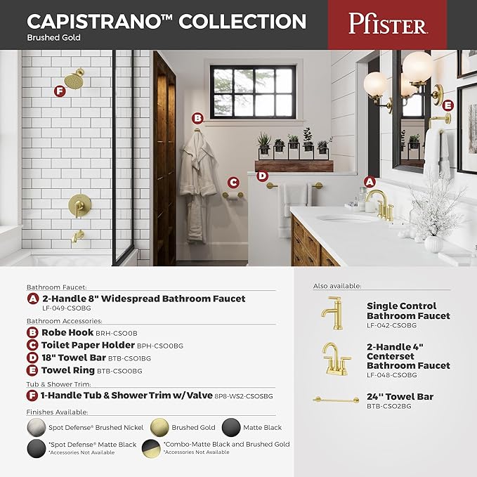 Pfister Capistrano Bathroom Sink Faucet, 4-Inch Centerset, 2-Handle, 3-Hole, NSF Certified, Brushed Gold Finish, LF048CSOBG