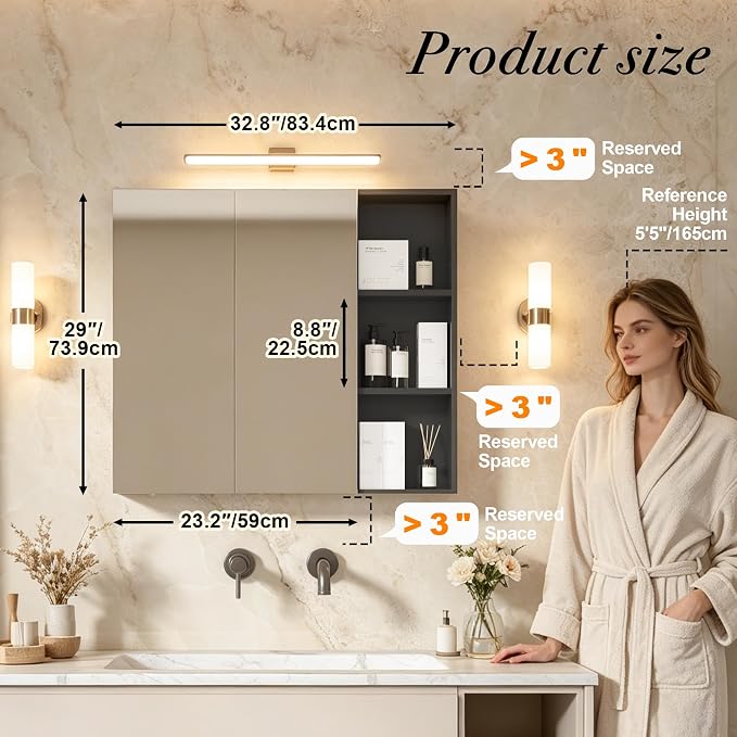 FKWin Double Door Medicine Cabinet Mirror, Wall Mount Bathroom Cabinet | Double Door Modern Surface Mount Medicine Cabinet, More Storage, Adjustable Shelves, Soft Close Hinges, Black, 33x29 Inch