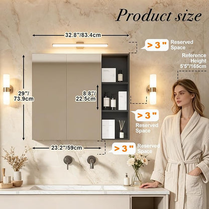FKWin Double Door Medicine Cabinet Mirror, Wall Mount Bathroom Cabinet | Double Door Modern Surface Mount Medicine Cabinet, More Storage, Adjustable Shelves, Soft Close Hinges, Black, 33x29 Inch