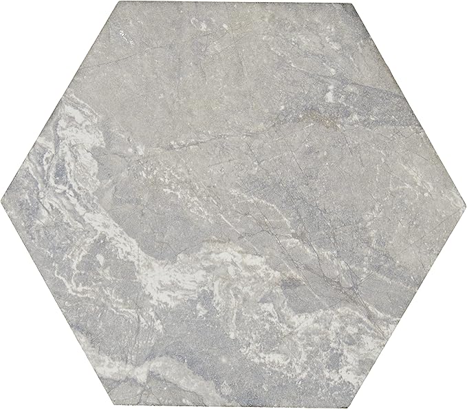 Daltile Perpetuo 8" Hexagon Marble Look Porcelain Floor Tile in Matte Eternal Grey for Kitchen, Bathroom, Living Room Floors | (25 PC Per Carton) (9.37 SQFT Per Carton)