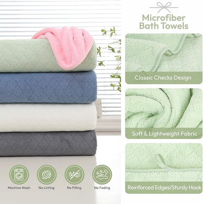 JML Microfiber Bath Towels, 2 Pack, 27x55 in, Light Green | Soft, Super Absorbent, Quick Dry, Lint-Free, Lightweight Bathroom Towel with Hanging Loop for Daily Use